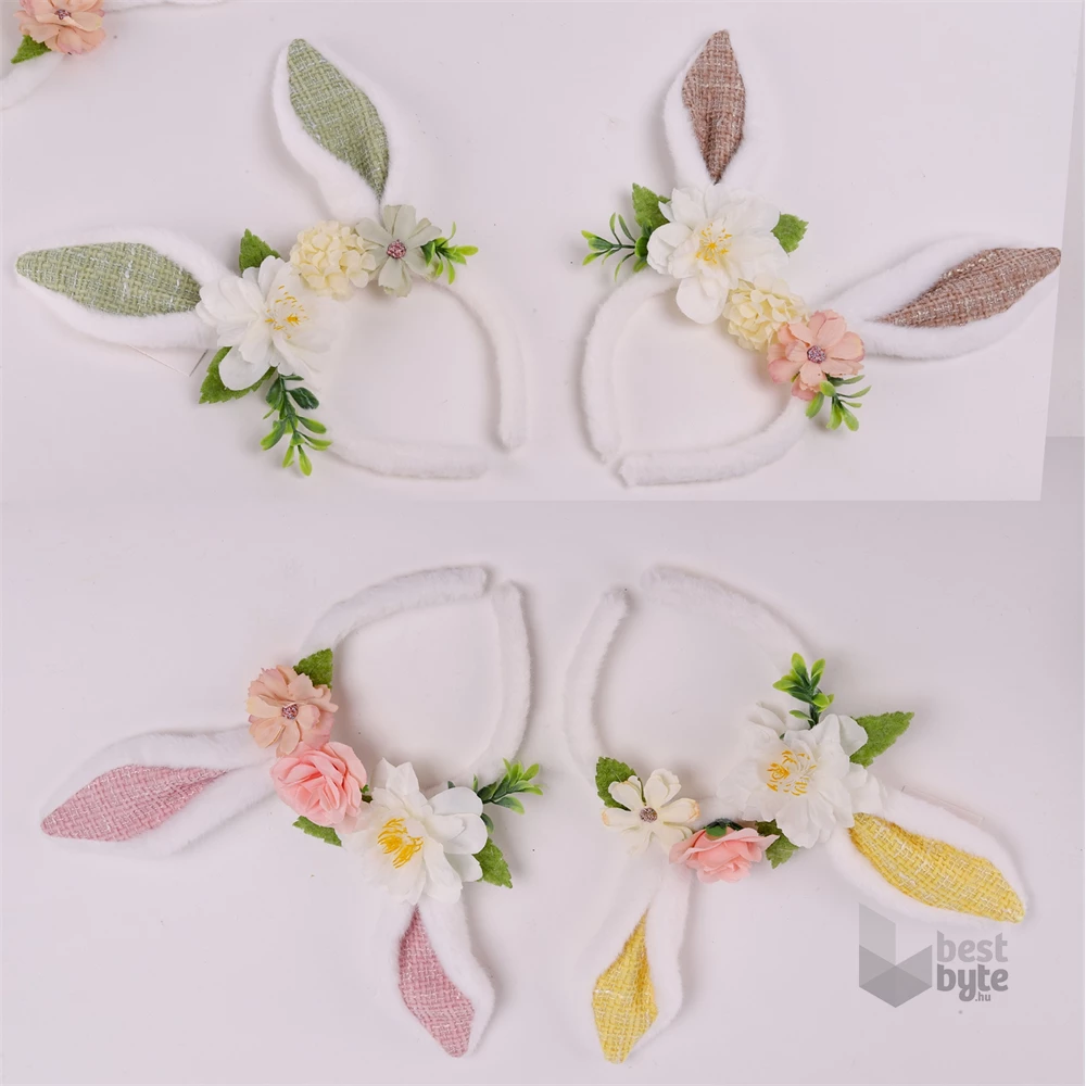 IRIS hajpánt nyuszifül+virág 4 féle szín 24cm