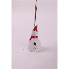IRIS kerámia csengő hóember, mikulás sapkában, fehér 12 cm