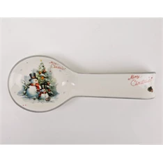 IRIS kerámia fakanál tartó, hóembereak a karácsonyfa előtt, "merry christmas" felirat 25 x 9 x 3 cm