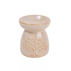 IRIS kerámia olajmécses, szív leveles fa mintával, beige 8 cm