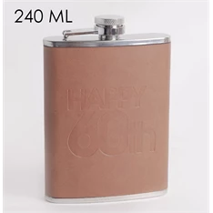 IRIS laposüveg, rozsdamentes acél, "happy 60th - boldog 60-at" felirat, barna műbőr 240ml