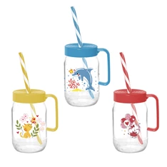 IRIS mintás bögre szívószállal 370ml, delfin, cica vagy elefánt minta 111761-302 (Használt - A)