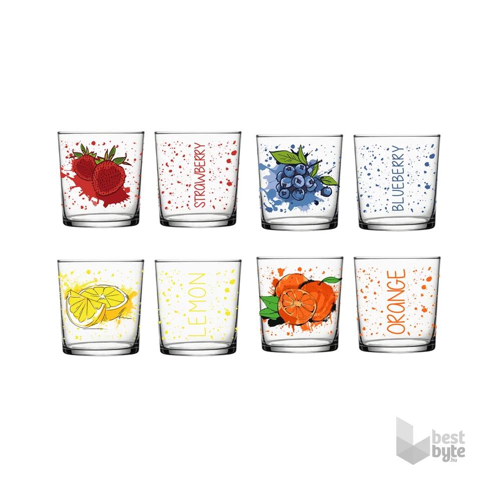 IRIS mintás üveg pohár 345ml, Blueberries, Lemon vagy Orange minta 131700-001