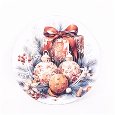 IRIS műanyag tálca, kör alakú, karácsonyi dekoráció, karácsonyi gömbök és ajándék csomag 33 cm