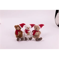 IRIS textil medve ülő, mikulás sapkában, mézeskalács süteménnyel a kézben,   18 cm