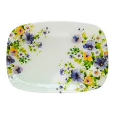 IRIS üveg kínáló, kék sárga virágos 30 x 20cm