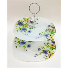 IRIS üveg sütikínáló, 2 részes, kék sárga virágos 20+25cm