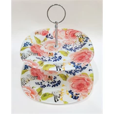 IRIS üveg sütikínáló, 2 részes, nagy rózsa mintás, rózsaszín 20+25cm