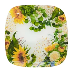 IRIS üveg tál, négyzet alakú, napraforgó mintás 20 x 20cm