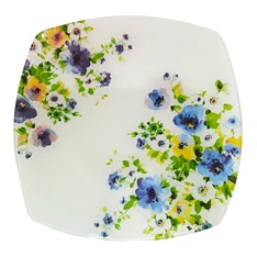 IRIS üveg tányér, kék sárga virágos 25 x 25cm