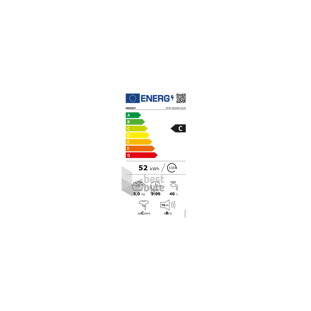 Indesit BTW S50400 EU N fehér, felültöltős, max.1000ford., 5 kg, mosógép