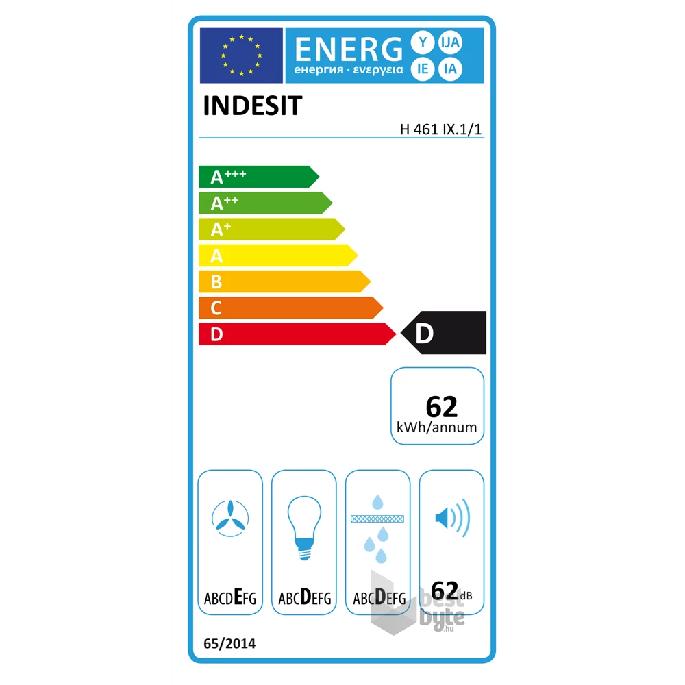 Indesit H 461 IX.1/1 ezüst, beépíthető, kihúzható, méret:59,8 cm, teleszkópos, zajszint:62 dB, páraelszívó