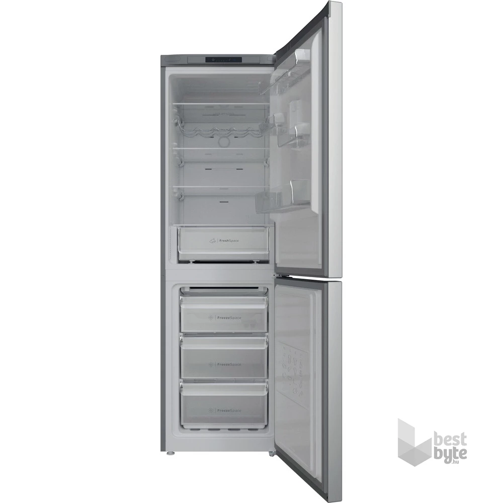 Indesit INFC8 TI21X inox, alulfagyasztós, Hűtő:231L, Fagyasztó:104L, Total No frost hűtőszekrény