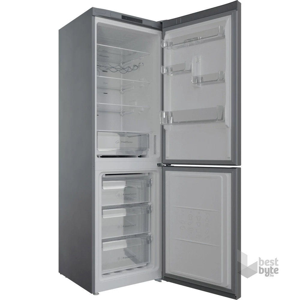 Indesit INFC8 TI21X inox, alulfagyasztós, Hűtő:231L, Fagyasztó:104L, Total No frost hűtőszekrény