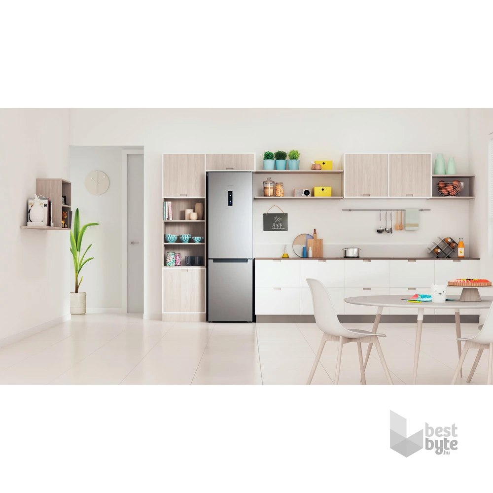 Indesit INFC9 TO32X inox, alulfagyasztós, Hűtő:263L, Fagyasztó:104L, Total No frost hűtőszekrény