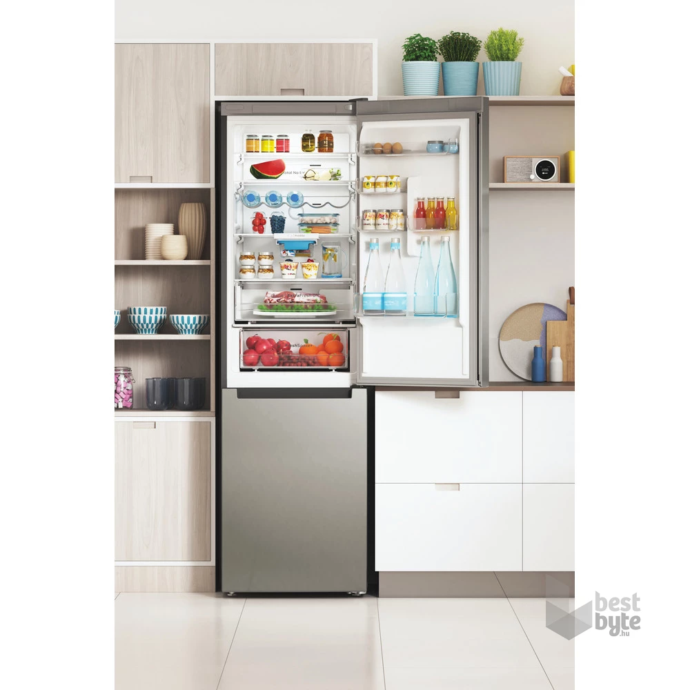 Indesit INFC9 TO32X inox, alulfagyasztós, Hűtő:263L, Fagyasztó:104L, Total No frost hűtőszekrény