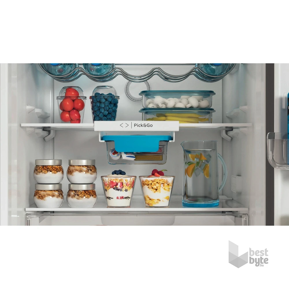 Indesit INFC9 TO32X inox, alulfagyasztós, Hűtő:263L, Fagyasztó:104L, Total No frost hűtőszekrény (Használt - B)