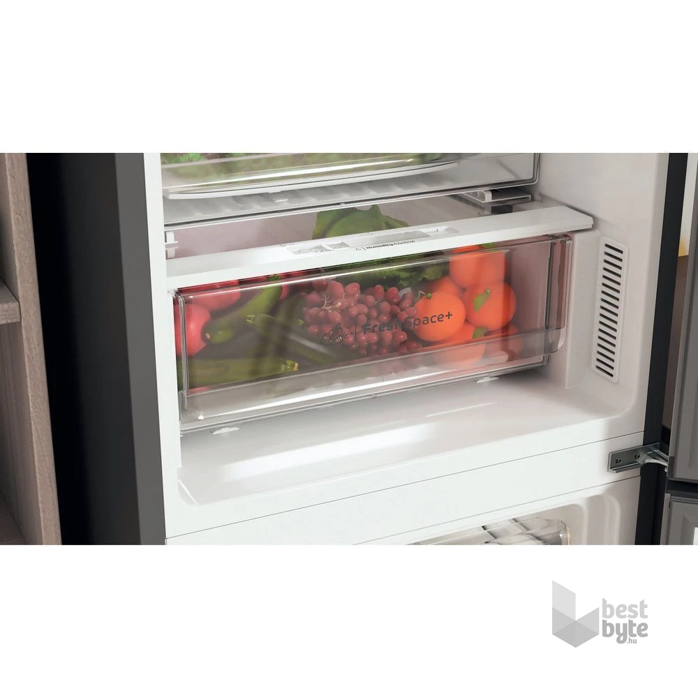 Indesit INFC9 TO32X inox, alulfagyasztós, Hűtő:263L, Fagyasztó:104L, Total No frost hűtőszekrény (Használt - B)