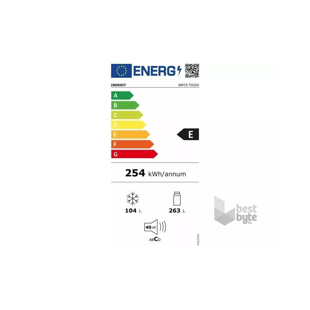 Indesit INFC9 TO32X inox, alulfagyasztós, Hűtő:263L, Fagyasztó:104L, Total No frost hűtőszekrény (Használt - B)