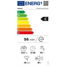 Indesit MTWSE 61294 WK EE fehér, elöltöltős, keskeny, max.1200ford., 6 kg, mosógép (Újszerű)