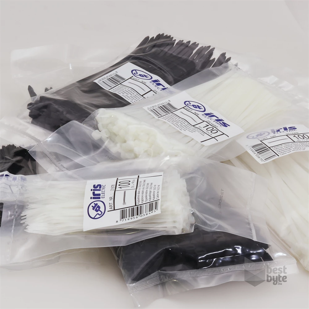 Iris Electric 100 db fekete 780x9,0mm kábelkötegelő, gyorskötöző, kötegelő, UV álló