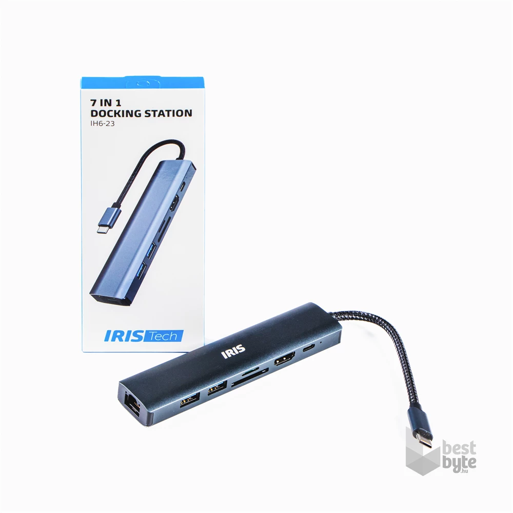 Iris IH6-23 7in1 (2xUSB/1xLAN/1xHDMI/1xSD/1xmicroSD/1xDP-USB-C 100W) Dokkoló