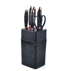 Iris KT-015-BK fekete 7db-os konyhai kés készlet, márványos tartóval