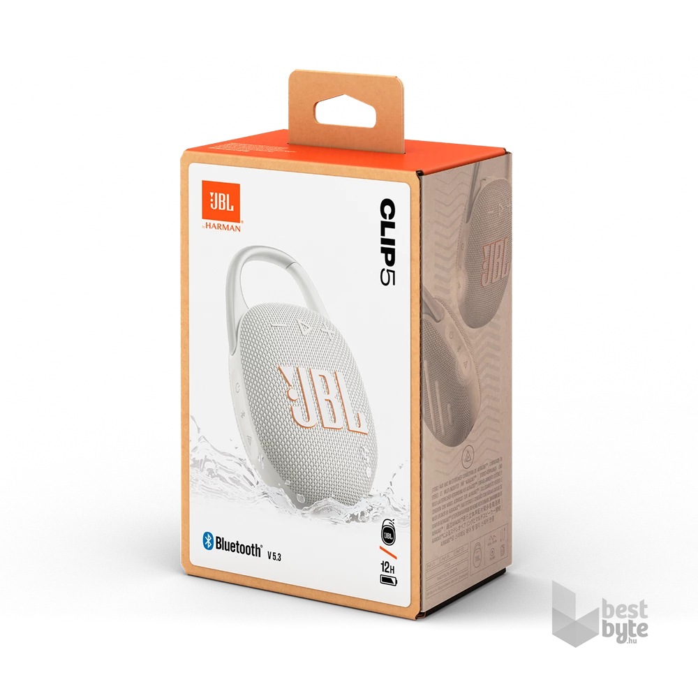 JBL Clip 5 WHT fehér hordozható Bluetooth hangszóró