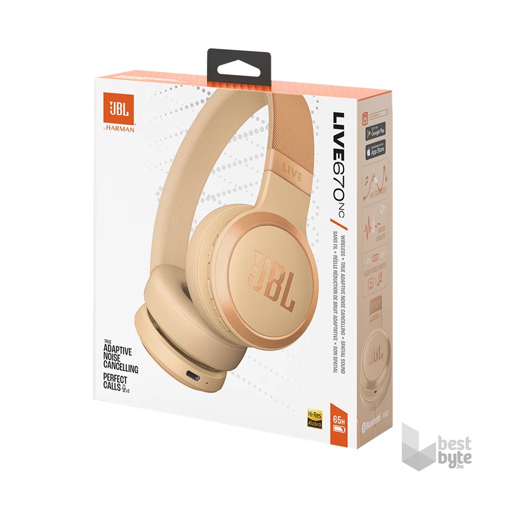 JBL Live 670 NC Bluetooth homok zajszűrős fejhallgató