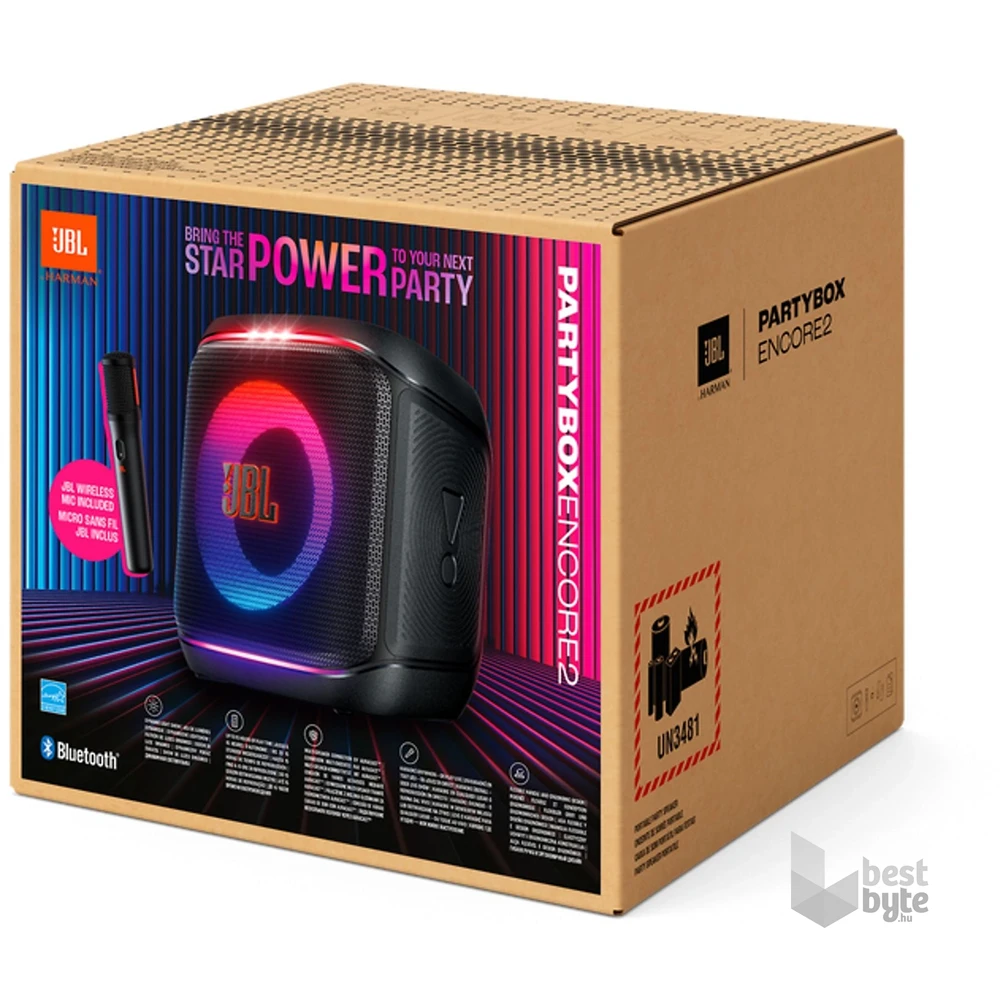JBL Partybox Encore 2 fekete Bluetooth hangszóró vezeték nélküli mikrofonnal