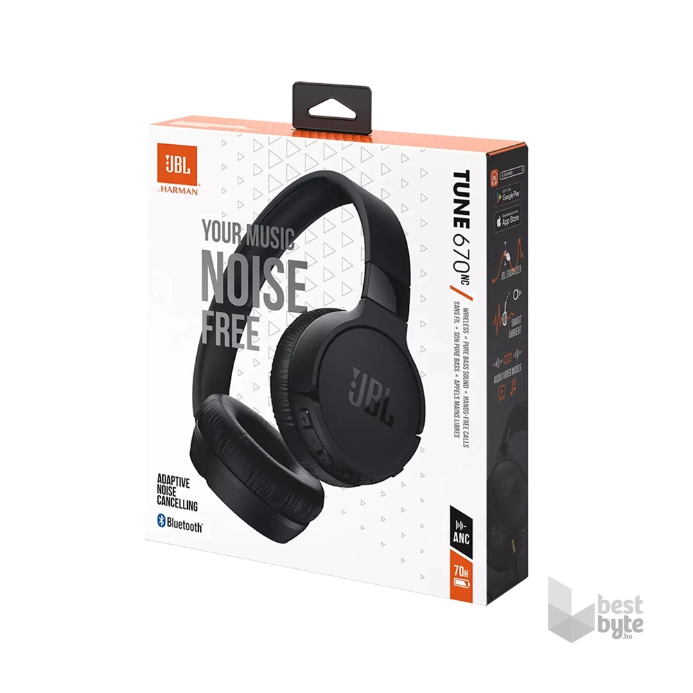 JBL T670 NC BLK Bluetooth zajszűrős fekete fejhallgató