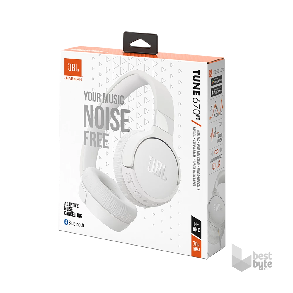 JBL T670 NC WHT Bluetooth zajszűrős fehér fejhallgató