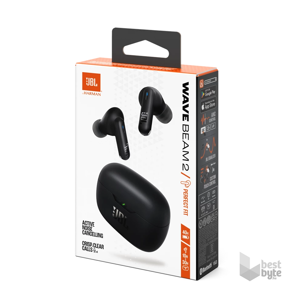 JBL Wave Beam 2 True Wireless Bluetooth aktív zajszűrős fekete fülhallgató
