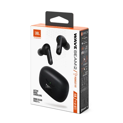 JBL Wave Beam 2 True Wireless Bluetooth aktív zajszűrős fekete fülhallgató