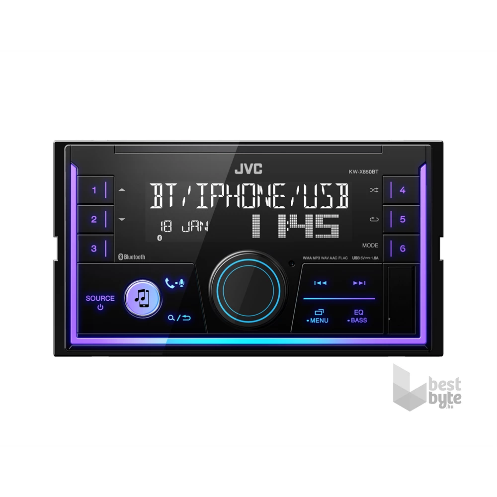 JVC KW-X850BT 2DIN Bluetooth/USB/AUX mechanika nélküli autóhifi fejegység