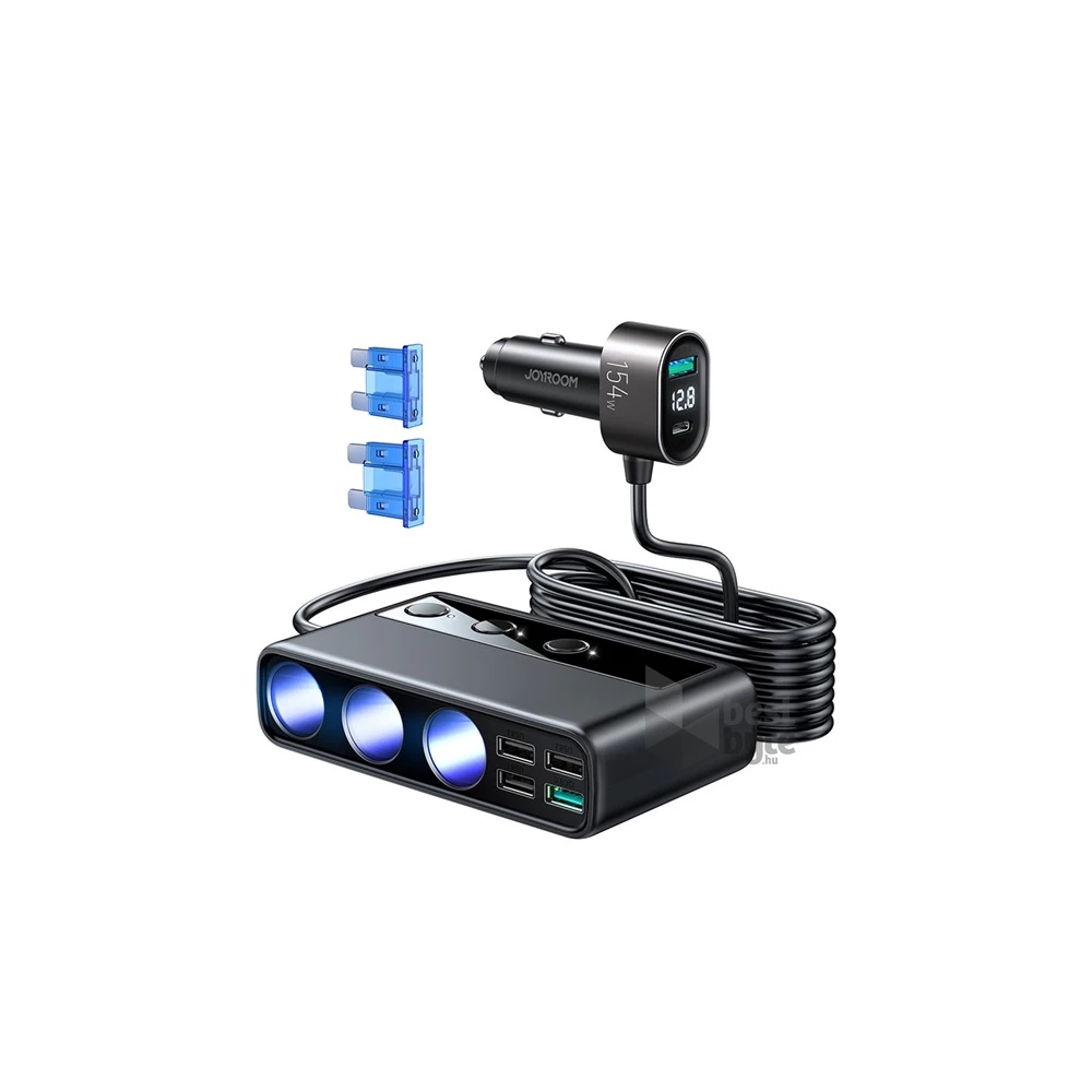Joyroom JR-CL06 154W 3x szivargyújtó/5xUSB/Type-C fekete szivargyújtó elosztó