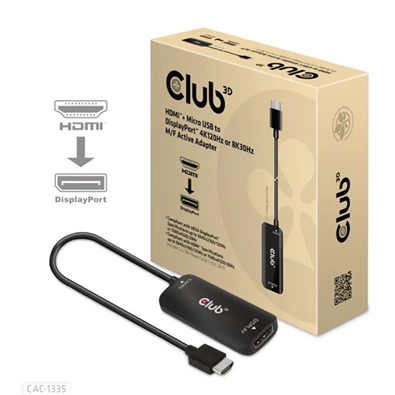 Club3D CAC-1335 HDMI + Micro USB - DisplayPort 4K120Hz/8K30Hz aktív adapter