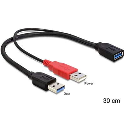 Delock 83176 0,3m USB 3.0-A anya > USB 3.0-A apa + USB 2.0-A apa kábel