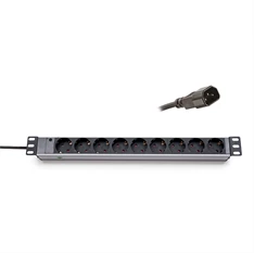 KE-Line 19" elosztópanel 9x230V Schuko aljzat, IEC320 C14 dugó, kontrol LED-del, 1U, 2,5m KE-Line 19" elosztópanel 9x230V Schuko aljzat, IEC320 C14 dugó, kontrol LED-del, 1U, 2,5m