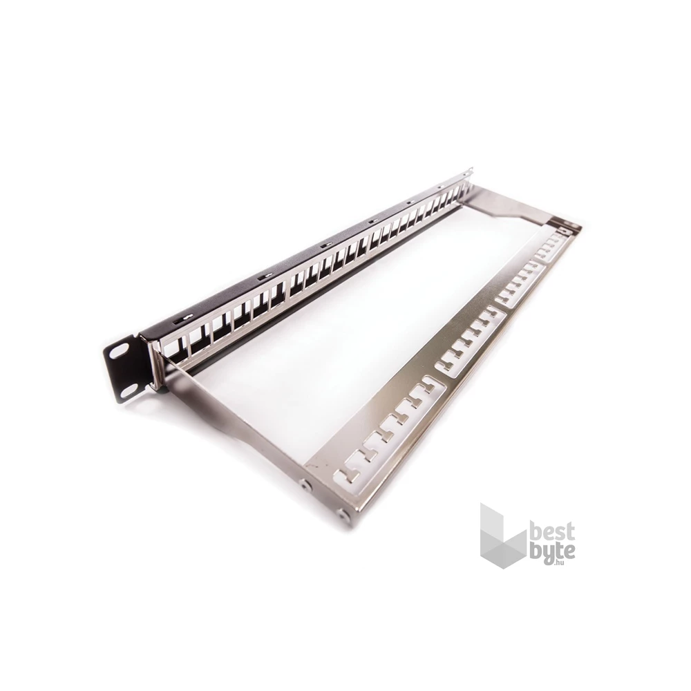 KE-Line Patch panel 1U, fekete, üres, 24 db keystone jack számára
