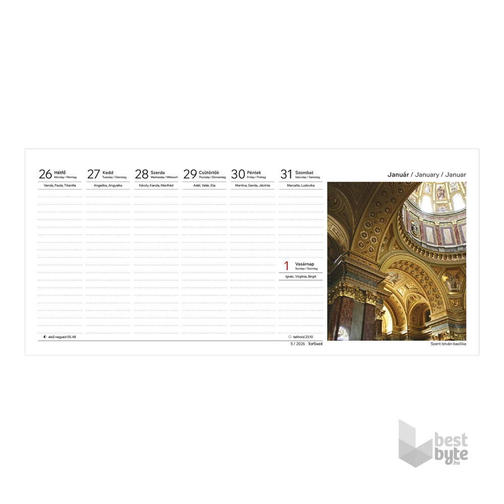 Kalendart 2026 T066 Budapest álló papír asztali naptár