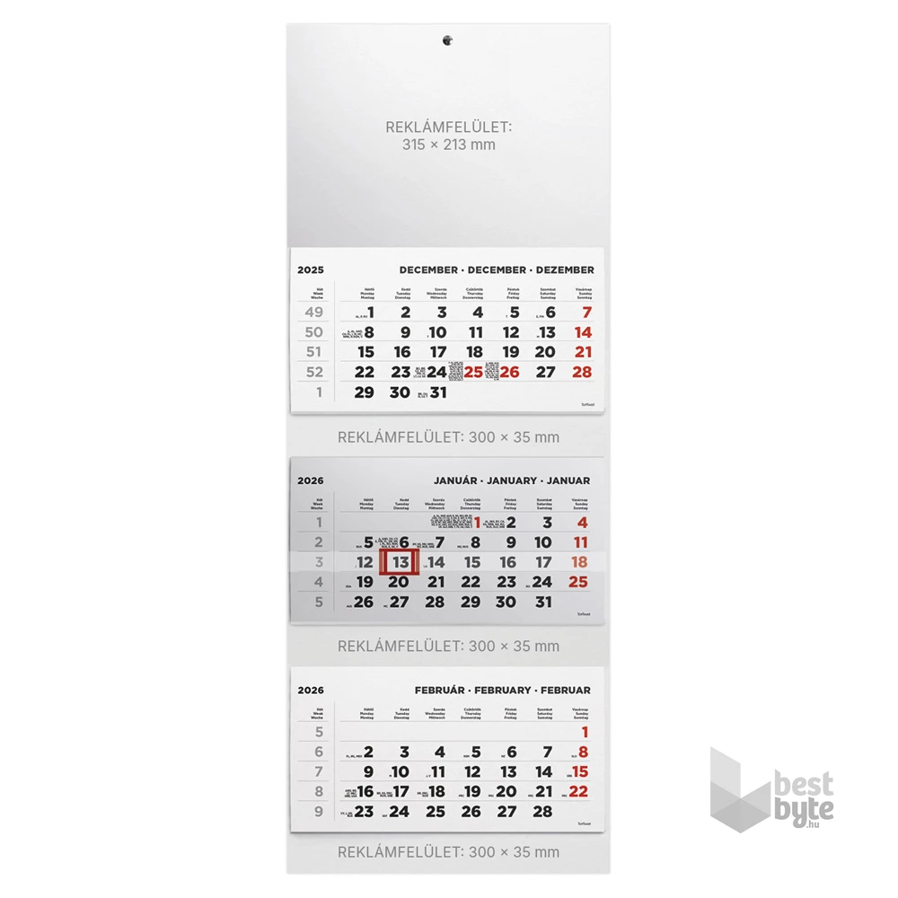 Kalendart 2026 T070 3 tömb fej nélkül speditőr naptár