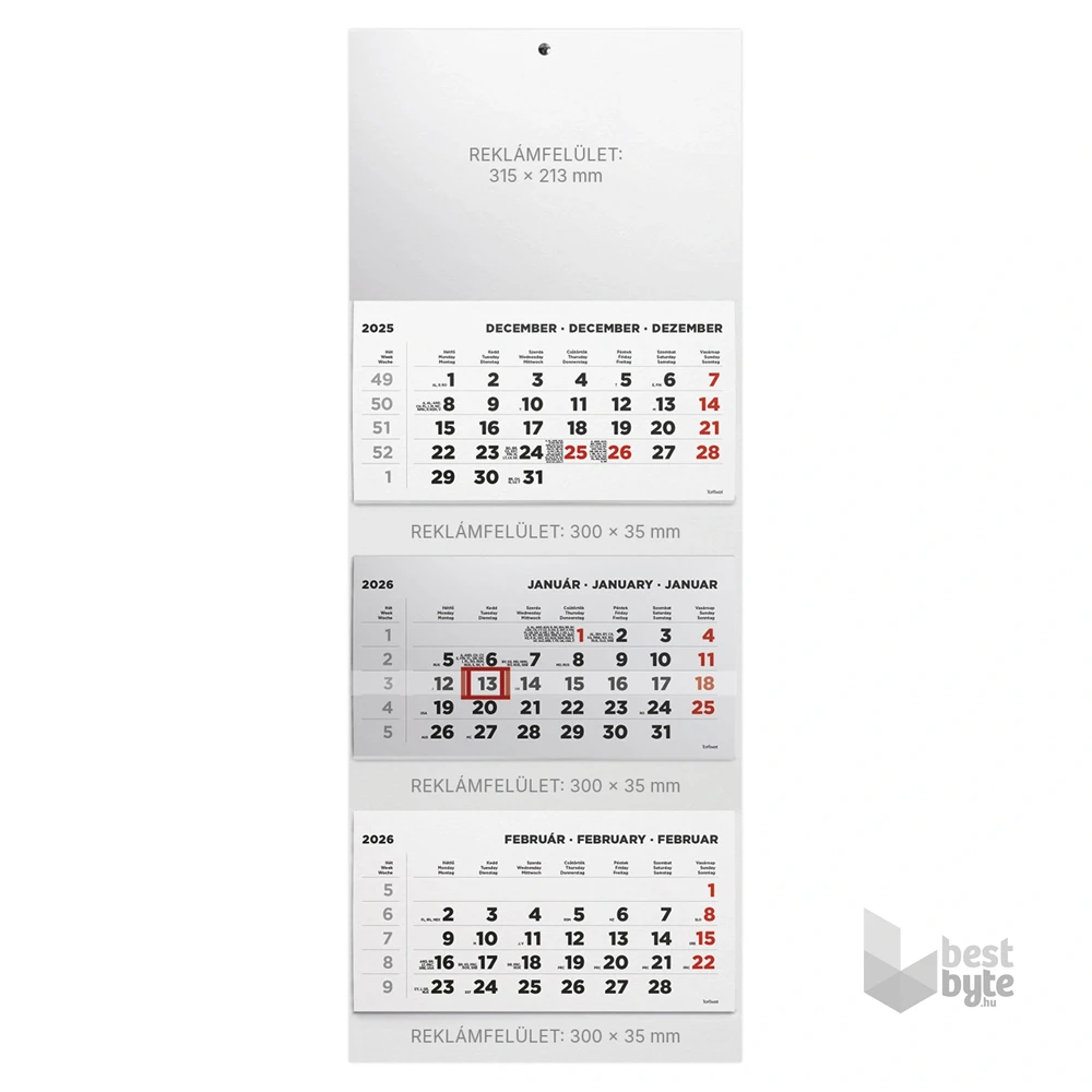 Kalendart 2026 T070 3 tömb fej nélkül speditőr naptár