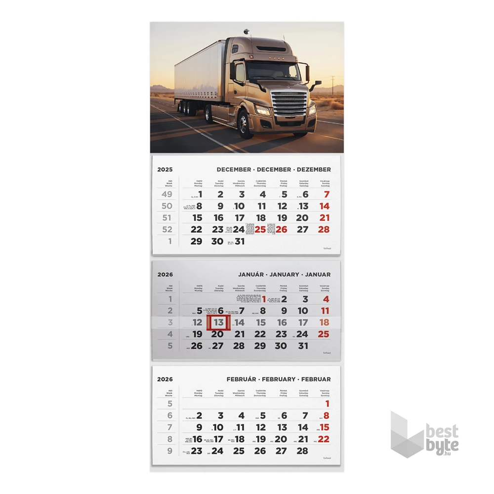 Kalendart 2026 T074 3 tömb Kamion mintás speditőrnaptár