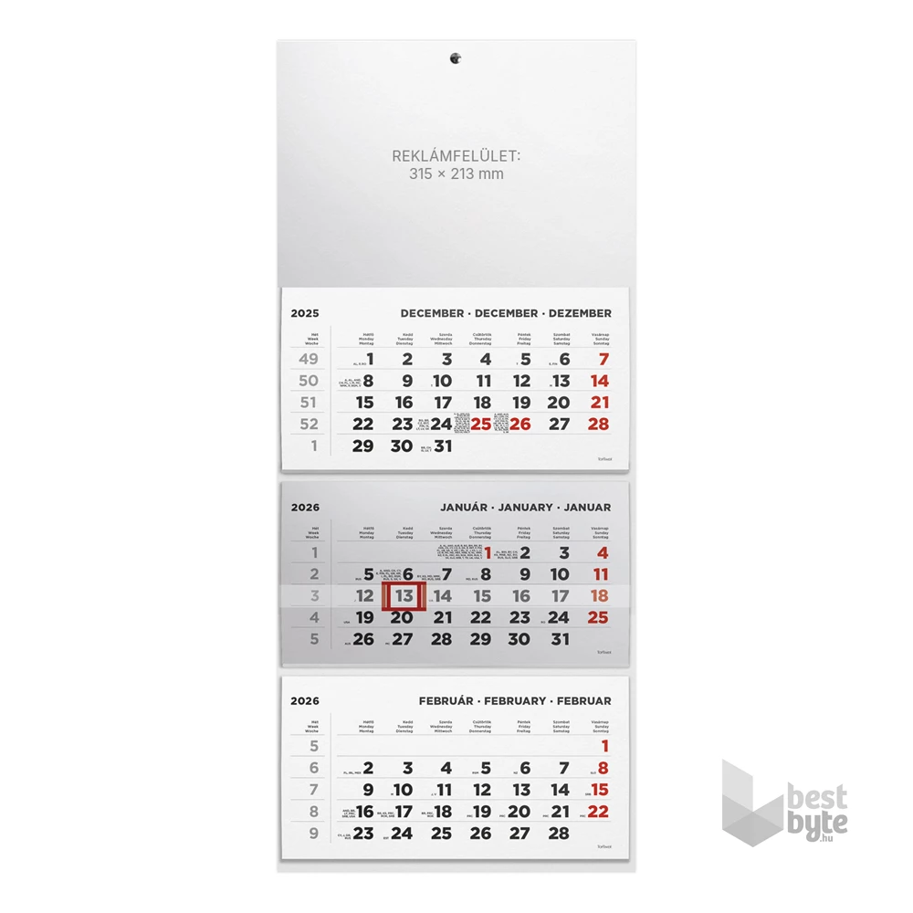 Kalendart 2026 T074 3 tömb minta nélküli speditőrnaptár