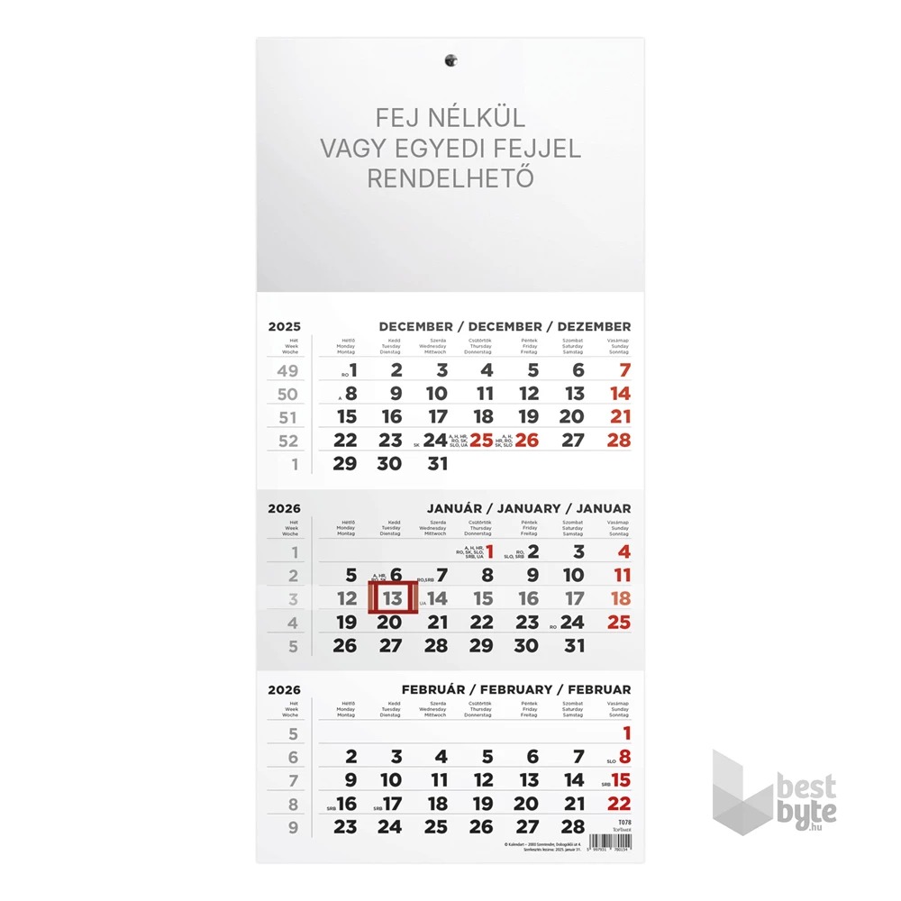 Kalendart 2026 T078 1 tömb fej nélkül speditőrnaptár