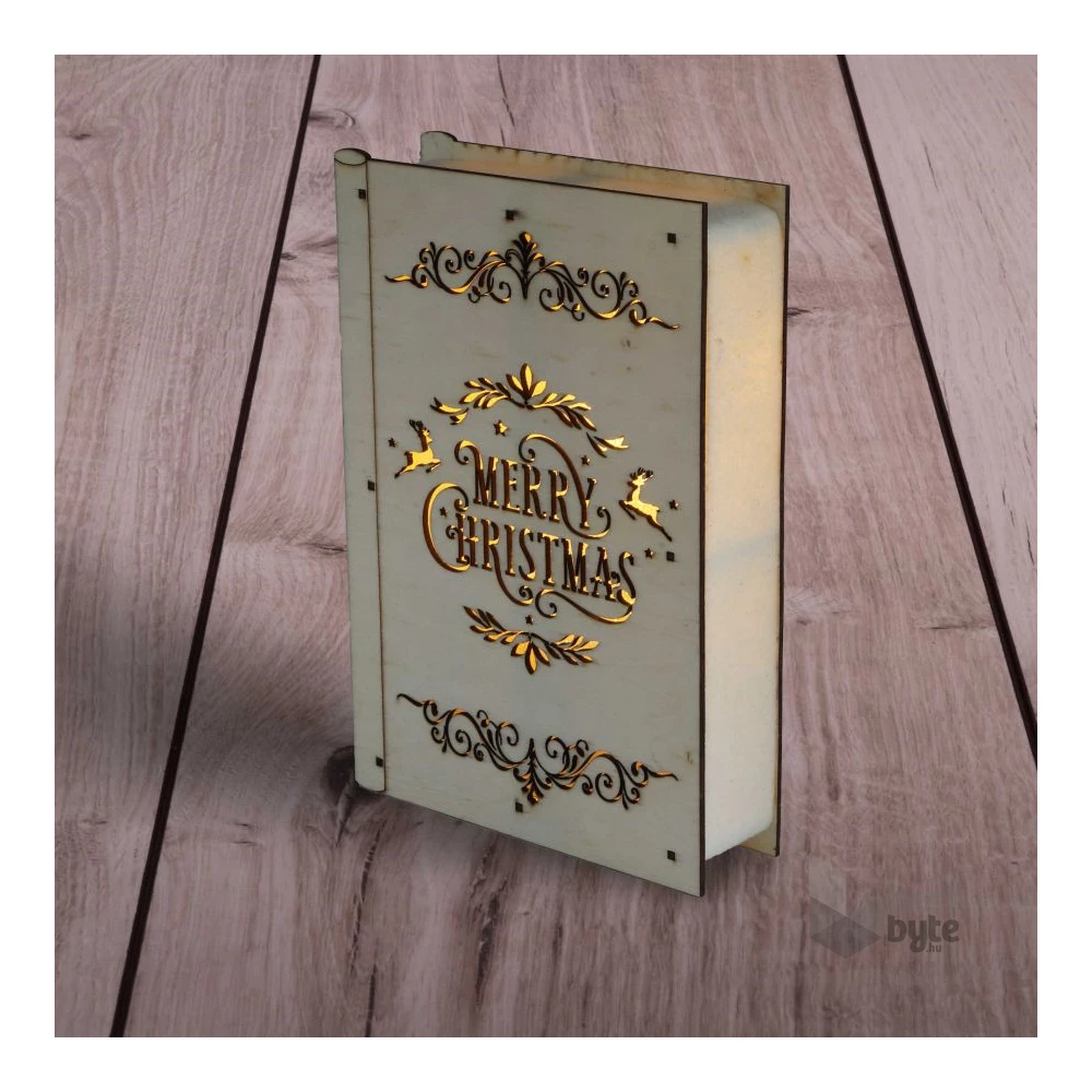 Karácsonyi könyv mintás 23x16x4,5cm/meleg fehér LED-es fa fénydekoráció