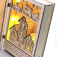 Karácsonyi könyv mintás 44,5x30cm/meleg fehér LED-es fa kinyitható fénydekoráció