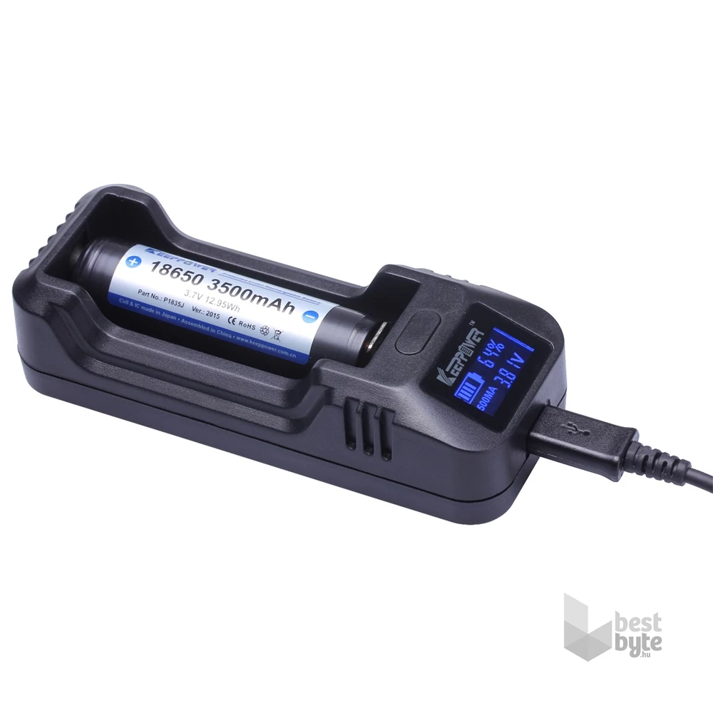 KeepPower Li-ion 14500/16340/CR123/18650/26650 LCD akku töltő