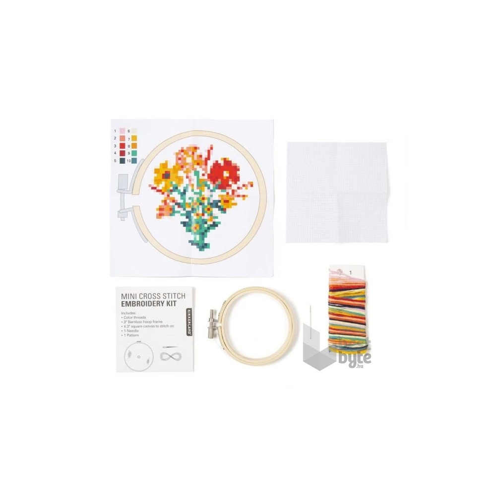 Kikkerland Mini keresztszemes hímzés készlet, virág (GG245)